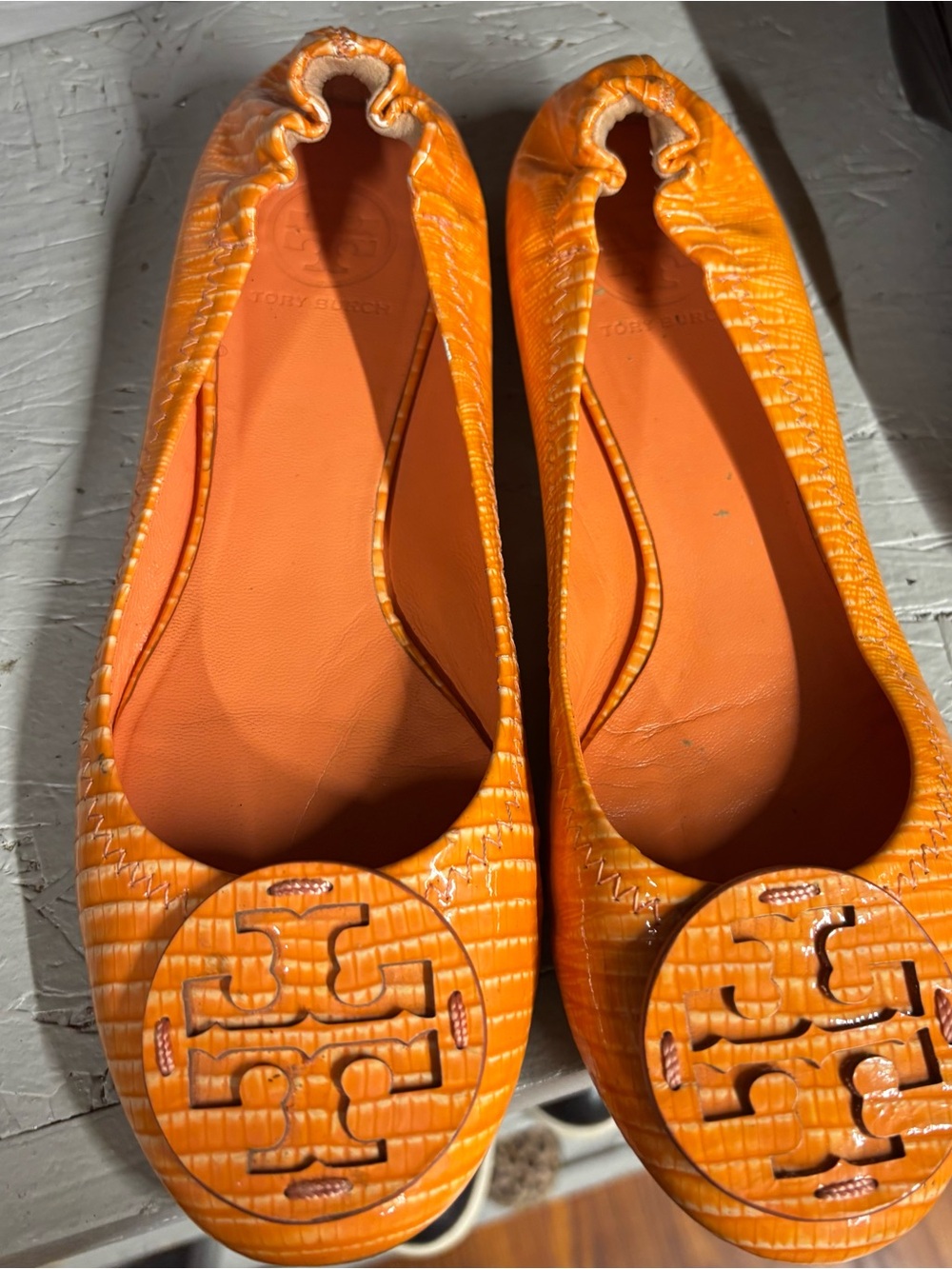 Tory Burch Orange Reva Logo Ballet Flats